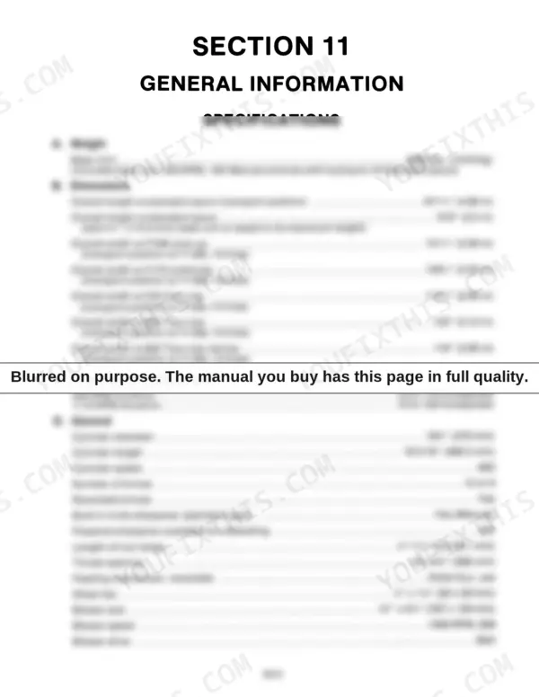 Sperry New Holland 782 general information specifications table including weight, dimensions, power requirements, and cylinder data.