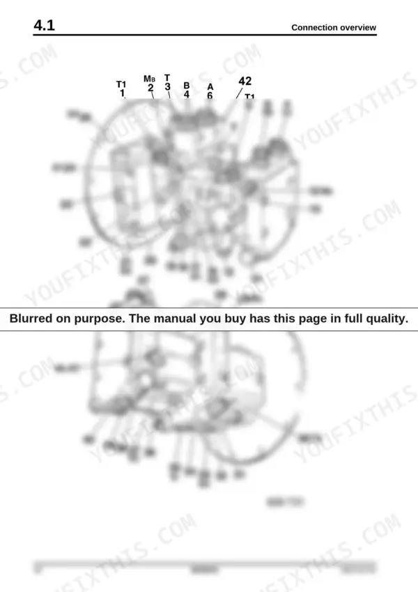 Bomag BW 141/151 AD-4 service manual — connection overview: labeled valve block diagrams with numbered ports and fittings 1-42
