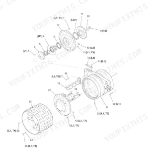 Wacker RT560, RT820 exploded view diagram of the drum assembly showing components, fasteners, and lubrication points.