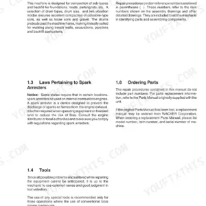Wacker RT560, RT820 general repair manual page covering application, spark arrester laws, tools, reference numbers, and ordering parts.