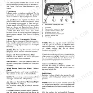 Ford 7810 instrument panel diagram and operation guide for gauges, warning lights, and proofmeter functions.