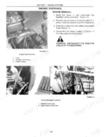 2fad8dee-b-procedures-12 Ford GT65, GT75, GT85, GT95 engine removal procedure, hood removal, and coolant drainage location diagrams.