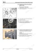 33fe227e-b-procedures-426 Bomag BC 972 RB-2, BC 1172 RS-2 service manual: Removing Deutz 2015 engine belt tensioner, V-belt, and fan bearing block.