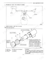 Mitsubishi S6E, S6E2 inlet and exhaust system diagram and paper air cleaner disassembly and inspection guide.