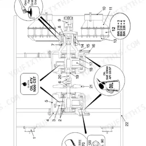 Bomag BW 219 D-4, BW 219 PD-4, PD-4 exploded view of drum repair overview showing lubrication points, oil types, and torque specs.