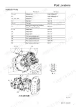 3a194ce9-b-hydraulic-121 Link-Belt 135 hydraulic pump port locations table and component diagrams showing delivery, suction, and pilot ports.