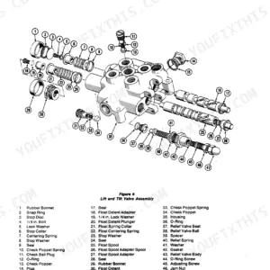 Ford CL-30, CL-40 exploded view diagram of the lift and tilt control valve assembly with numbered parts list.