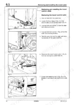 3c364234-b-procedures-52 Bomag BW 75 H service manual page showing procedures for removing and installing the travel control cable and water tank.