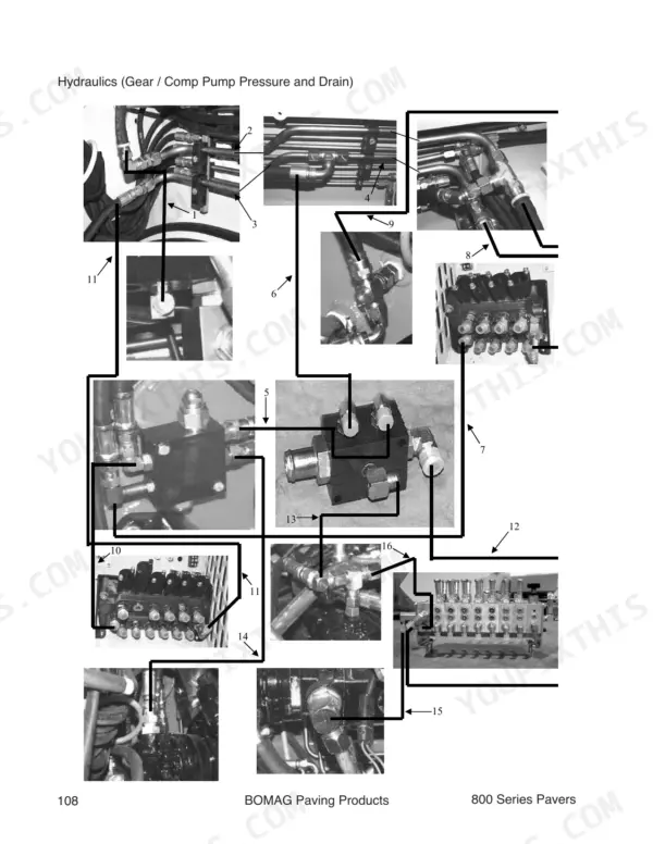 Bomag 815-2, BF 815, LPH 814-2, BF814 parts list for Yaw Beam Assembly showing part numbers, quantities, and descriptions.