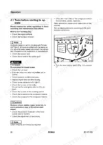 Bomag BC 670 RB operation manual page showing daily pre-start checks and main battery switch location diagram.