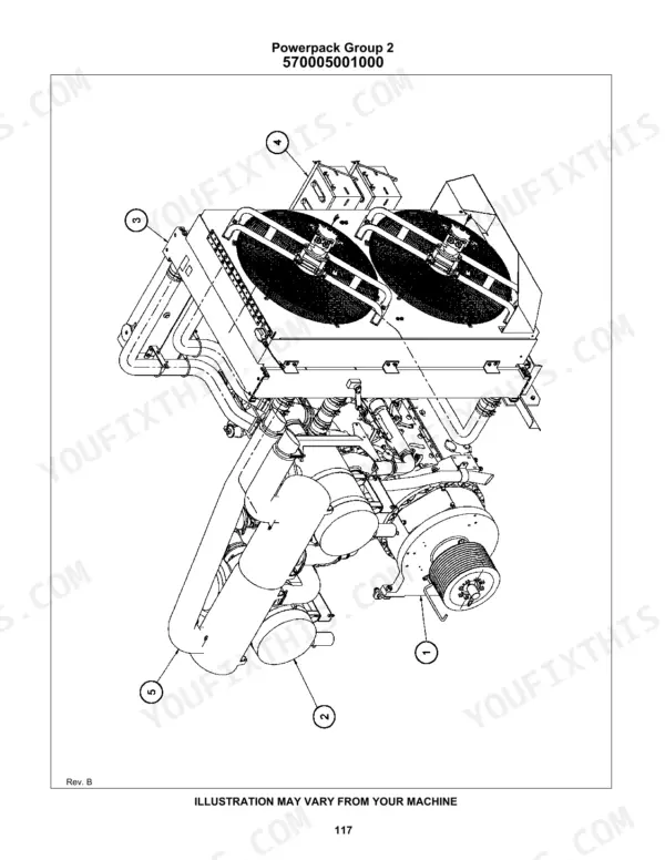 3eecad8f-b-exploded-view-125 Bomag RS950 and RS950B Powerpack Group 2 cooling system diagram.