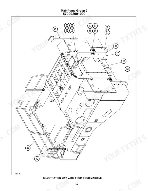 Bomag RS950 and RS950B exploded view of Mainframe Group 2 components.