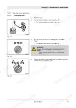 49d7639d-b-procedures-57 Bomag BC 573 RB-3 maintenance procedure for opening the engine hood using the travel switch, parking brake, and rotary button.