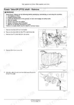 4a9c1570-b-procedures-41 New Holland 790CP service manual procedure for removing the Power Take-Off (PTO) shaft, including diagrams of shaft and boot components.