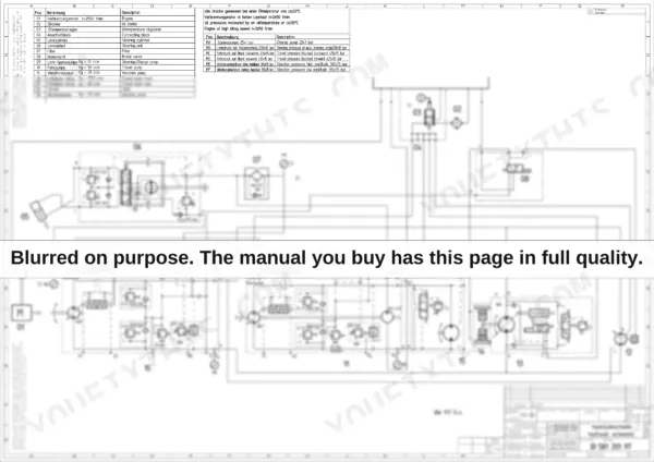 Bomag BW 177 D-4 hydraulic schematic diagram showing system components, pressure settings, and component identification tables.