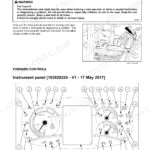 New Holland PowerStar 65, PowerStar 75 instructor seat safety warning and instrument panel controls diagram.