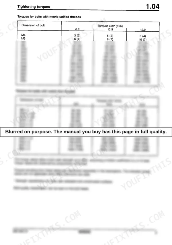 Bomag BC 570 RB, BC 670 RB torque specification tables for metric unified and fine thread bolts in Nm and ft-lb.
