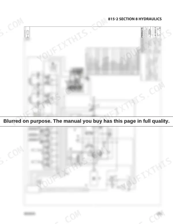 Bomag 815-2 hydraulic schematic showing pump, motor, and valve component connections with a detailed parts list table.