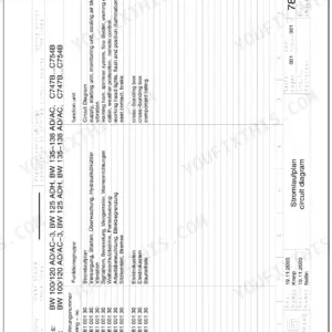 Bomag BW 125 ADH, BW 135 AD, BW 138 AD, BW 138 AC wiring table of contents listing circuit diagrams and component groups.