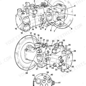 Bomag BW 212 D-3, BW 212 PD-3, BW 214 D-3, BW 214 PD-3 hydraulic pump connecting plan diagram with numbered component callouts.