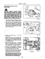70ec191e-b-procedures-34 New Holland 1089, 1095 procedure for separating engine from transmission, including starter and coolant drain diagrams.