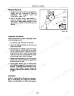 70ec191e-b-procedures-79 New Holland 1089, 1095 engine flywheel removal, ring gear inspection, repair, and installation procedures with dial indicator diagram.