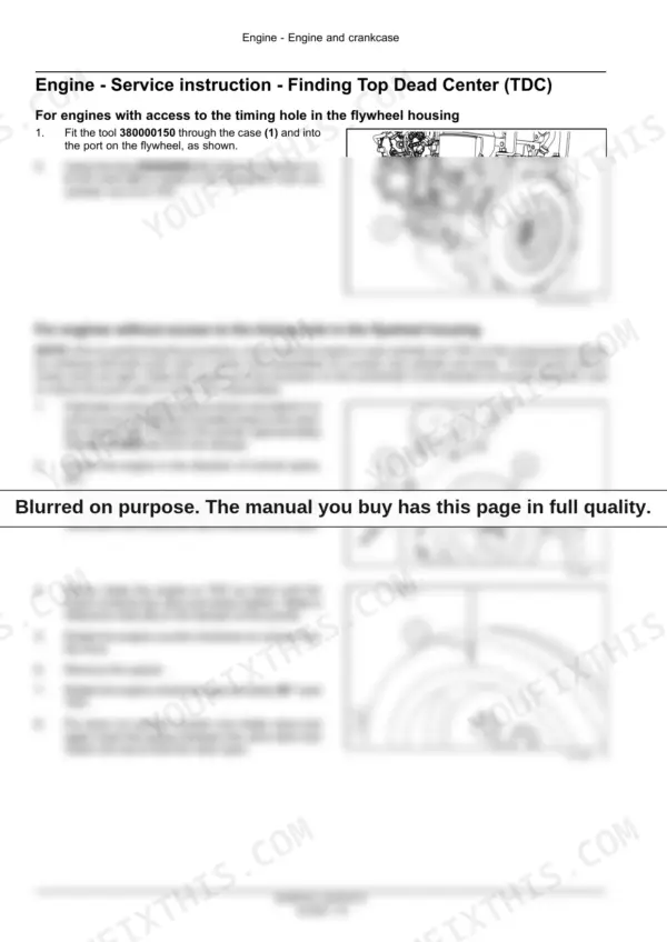 New Holland F5 Series service manual: procedures for finding Top Dead Center (TDC) with flywheel and damper diagrams.