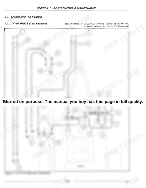 Flexi-coil 2320, 1720 hydraulic schematic diagram for tow-between configuration showing hoses, fittings, and valve components.