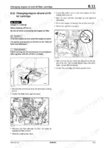 78d2dc70-b2-procedures-143 Bomag BF 300 P service manual procedure for changing engine oil and oil filter cartridge with diagrams of drain hose and dipstick.