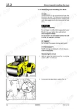 7a70f1f4-b-procedures-582 Bomag BW 190 AD-4, BW 202 AD-4, BW 203 AD-4 drum removal procedure, safety instructions, and battery switch location diagrams.