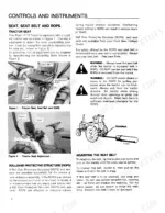 82d76399-b-controls-8 Ford 1215 manual page showing tractor seat, seat belt, ROPS components, and drawbar safety instructions.