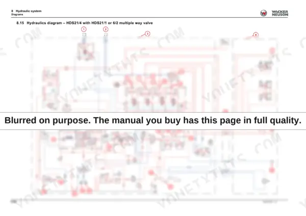 Wacker Neuson WL38 hydraulic system diagram for HDS21/4 with HDS21/1 or 6/2 multiple way valve components.