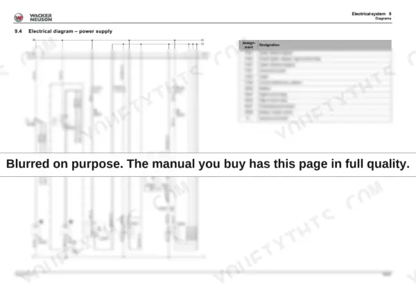 86621da9-b-wiring-297 Wacker Neuson WL38 electrical system power supply wiring diagram and component assignment table.