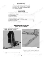 87a945a9-b-toc-2 New Holland 438 service manual table of contents and cutter bar removal procedure with diagrams of cover and belt shield removal.
