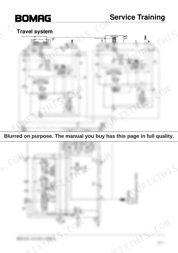 Bomag BW 213 DH-4, BW 214 DH-4, BW 213 PDH-4, BW 214 PDH-4 service manual travel system hydraulic circuit diagram.