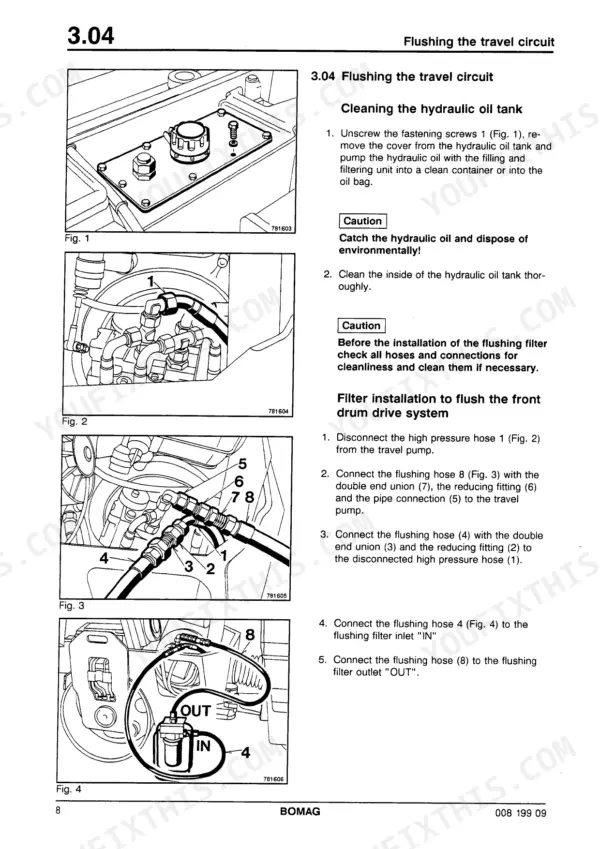 Bomag BW 100 AD-3, BW 120 AD-3, BW 100 AC-3, BW 120 AC-3 flushing travel circuit procedure