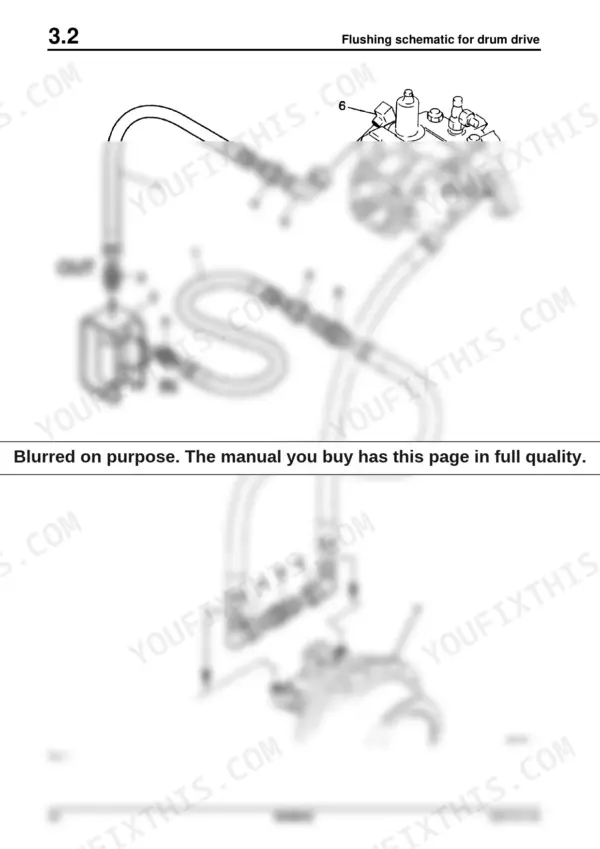 Bomag BW 216 DH-3, 219 DH-3, 225 D-3 drum drive hydraulic flushing schematic.