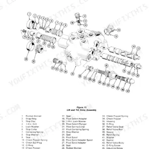 Ford CL-20 exploded view diagram of the lift and tilt control valve assembly with numbered parts list.