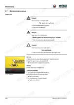 a9a4f0e4-b-procedures-60 Wacker Neuson EW100 maintenance procedure for opening, closing, and locking the engine cover with safety warnings.