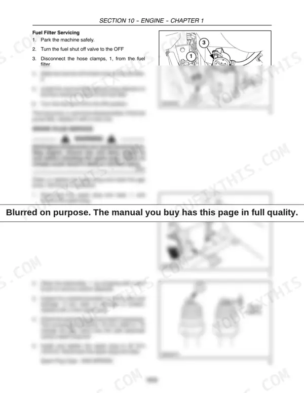 New Holland G5030, G5035 service manual procedures for fuel filter replacement and spark plug gap adjustment and service.