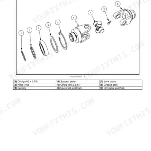 New Holland ProTed 3417, 3625, 3836 exploded view of main gearbox single joint and component parts list.