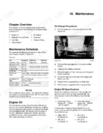 ASV RC-30 maintenance schedule table, oil change procedures, and engine oil specifications with filter location diagram.