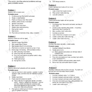 ASV RC-60 troubleshooting guide for engine, hydraulic, and auxiliary flow problems.