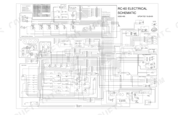 ASV RC-60 electrical schematic showing fuse panel, console switches, and engine wiring connections.