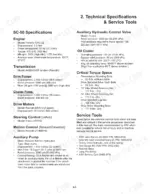 ASV SC-50 technical specifications, engine, hydraulic system, and critical torque specs table with required service tools list.