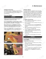 asv-sr-70-sr-80-rubber-track-loader-service-manual-2045-830-procedures-25.webp ASV SR-70, SR-80 maintenance manual page showing lift arm brace installation and removal safety procedures.