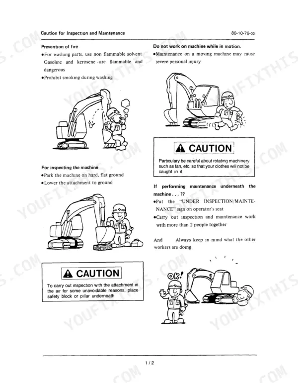 b01dcb6d-b5-safety-5 Link-Belt LS-2800CII inspection and maintenance safety procedures, including fire prevention and machine operation cautions.