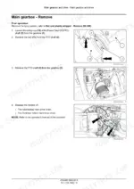 b3ca4df6-b-procedures-32 New Holland Roll Baler 135 Ultra main gearbox removal procedure with diagrams showing PTO shaft, gearbox, and drive chains.