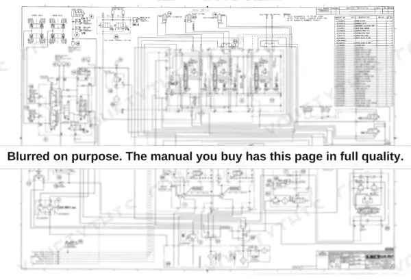 Link-belt L130 hydraulic schematic diagram showing pump, valve, and cylinder circuits with parts list table.