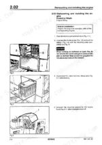 b9ed5682-b-procedures-32 Bomag BW 164 AD engine dismounting and installation procedure, battery removal, and engine hood removal diagrams.